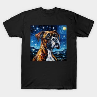 Boxer Dog Portrait Starry Night T-Shirt